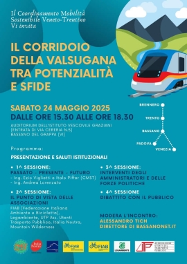 Invito al Convegno “VALSUGANA: UN CORRIDOIO TRA POTENZIALITÀ E SFIDE” - Bassano del Grappa, 24 maggio